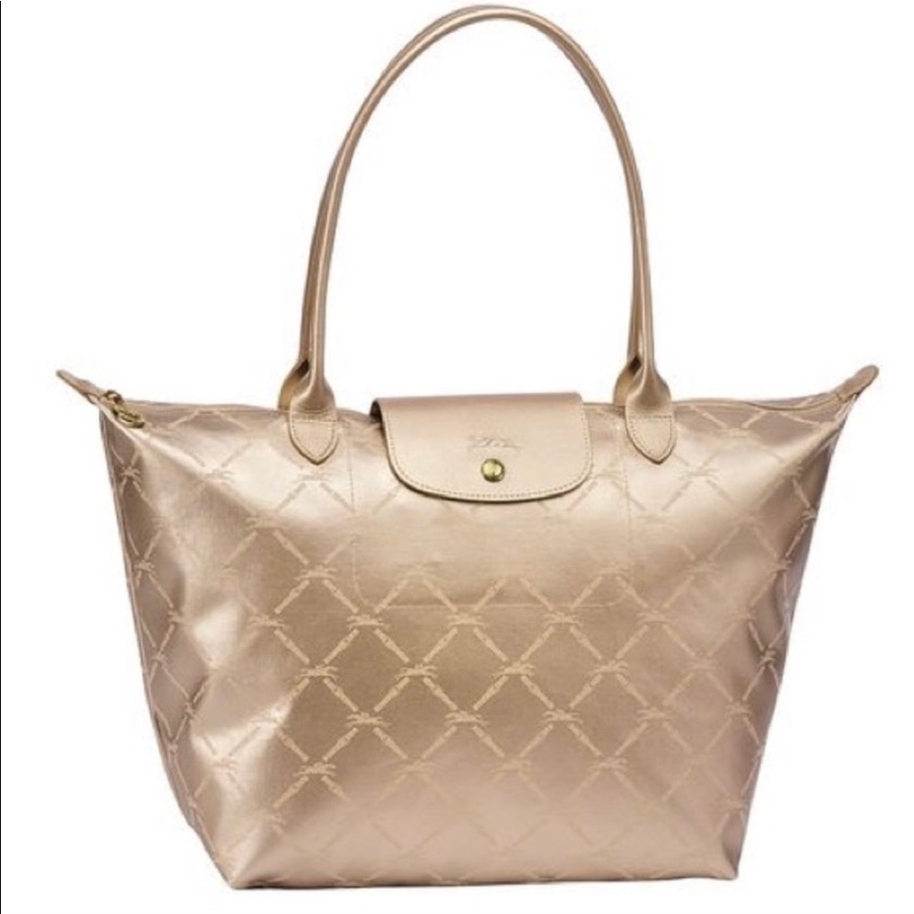 Longchamp Le Pliage gold metallic tote bag